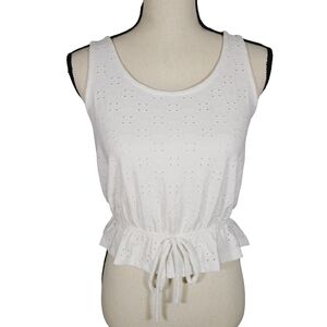 Wallflower Cropped Tie Waist Eyelet Tank, White, Medium